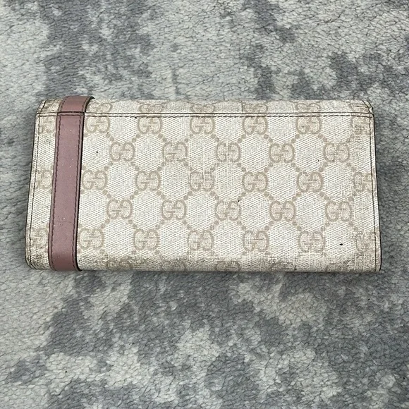 Gucci Continental Long Wallet Monogram GG Supreme Ivory Beige Belt Buckle Flap - Picture 4 of 17